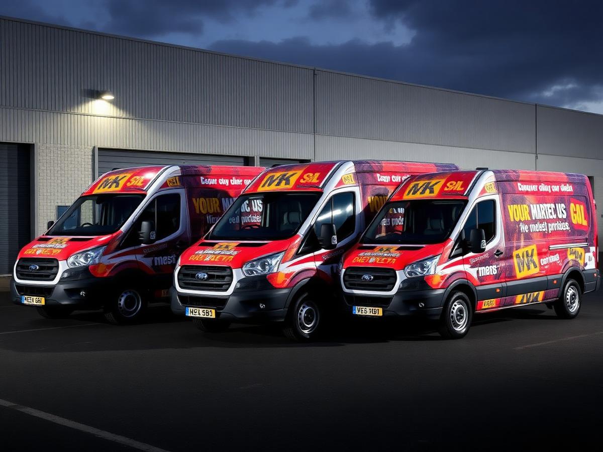 Branded fleet of vans ready for delivery
